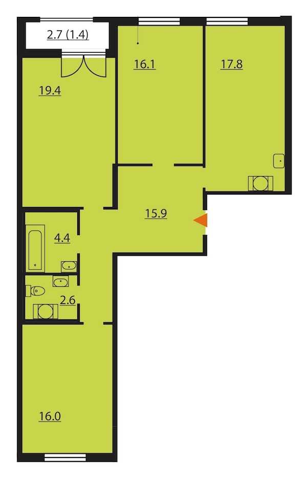 Трехкомнатная квартира в Группа ЛСР: площадь 93.6 м2 , этаж: 16 – купить в Санкт-Петербурге